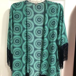 NWOT Teal/Navy Wrap with Fringe